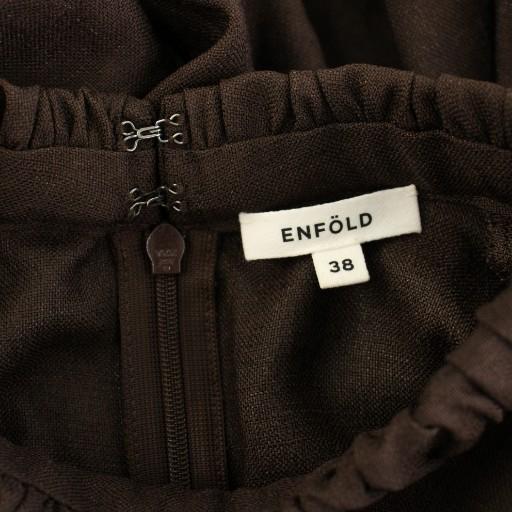 【中古】エンフォルド 22SS リネンライク立体スリーブワンピース ロング 長袖 38 茶 300FS433-2580 レディース エンフォルド ENFOLD 22SS リネンライク立体スリーブワンピース ロング