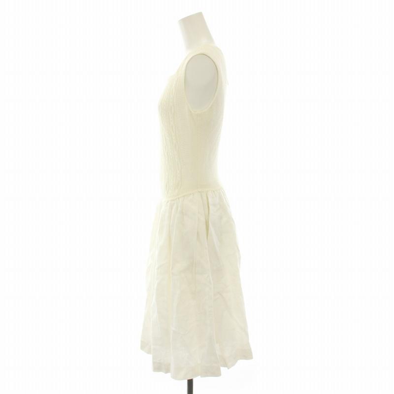 【中古】フォクシー FOXEY ケーブルドレス ワンピース ひざ丈 ノースリーブ ニット切替 麻 40 白 33799 レディース FOXEY（フォクシー） ケーブルドレス ワンピース ひざ丈 ノースリーブ