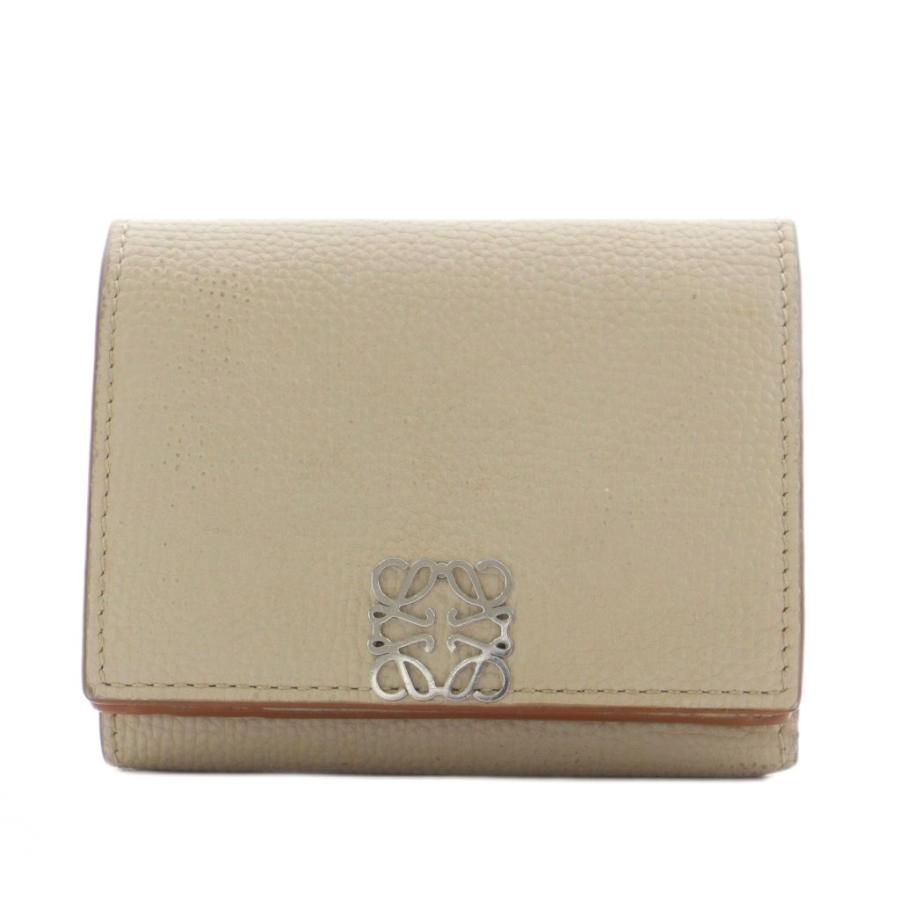 LOEWE ロエベ 三つ折り財布 アナグラム トライフォールド グレージュ LOEWE ロエベ アナグラム トライフォールド コンパクトウォレット 三