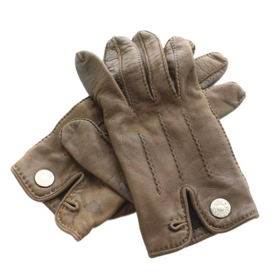 【中古】エルメス HERMES セリエ 手袋 レザー 茶 ブラウン /AN9 ■OH レディース HERMES（エルメス） セリエ 手袋 レザー 茶 ブラウン /AN9 □OH