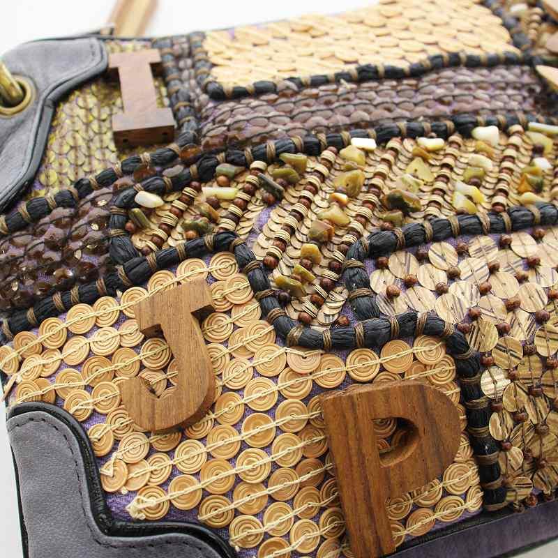 ジャマンピュエッシュ JAMIN PUECH ハンドバッグ ウッドビーズ レザー