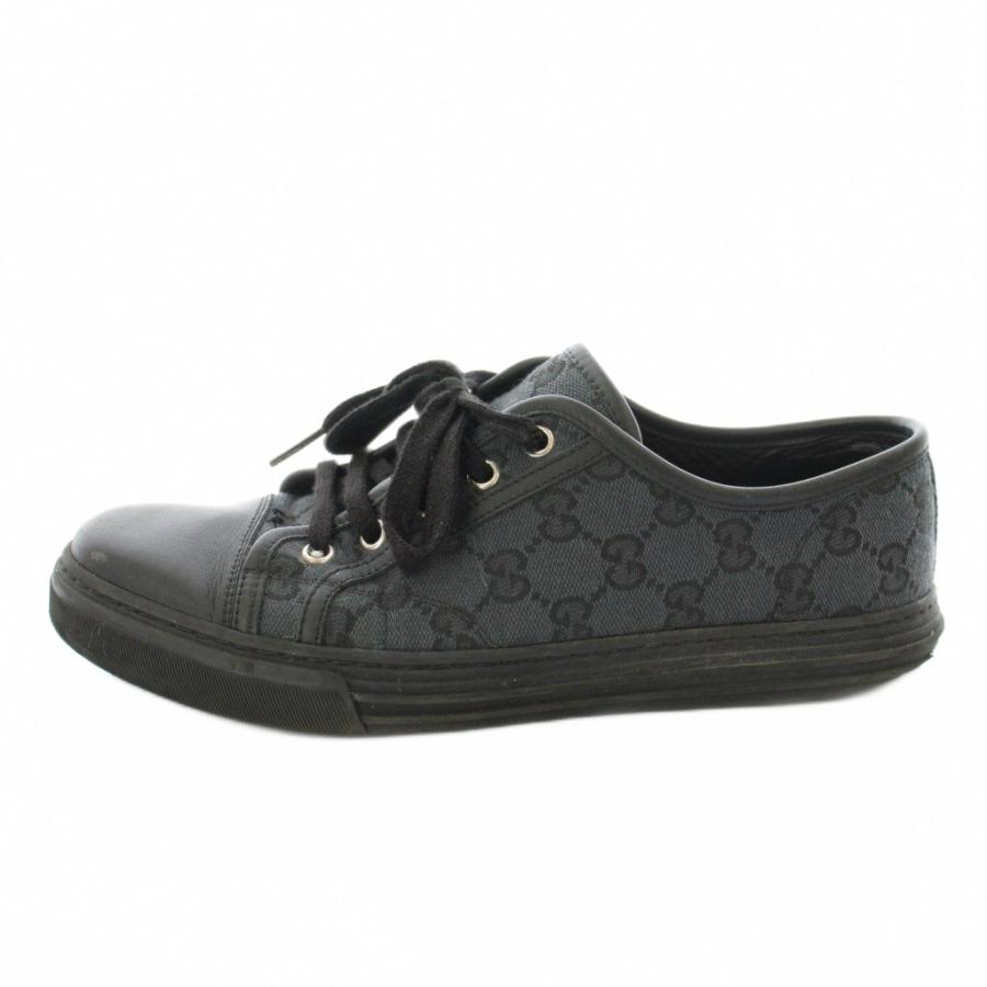 【中古】グッチ GUCCI スニーカー ローカット GGキャンバス レザー 6.5 黒 ブラック 426189 /KU メンズ GUCCI（グッチ） スニーカー ローカット GGキャンバス レザー 6.5 黒