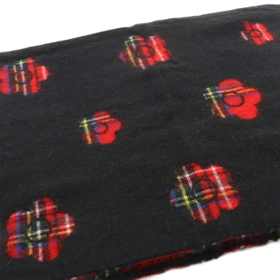【美品】赤×黒　レッド×ブラック　チェック　マフラーストール　フリンジ マリークワント MARY QUANT マフラー ストール フリンジ チェック柄