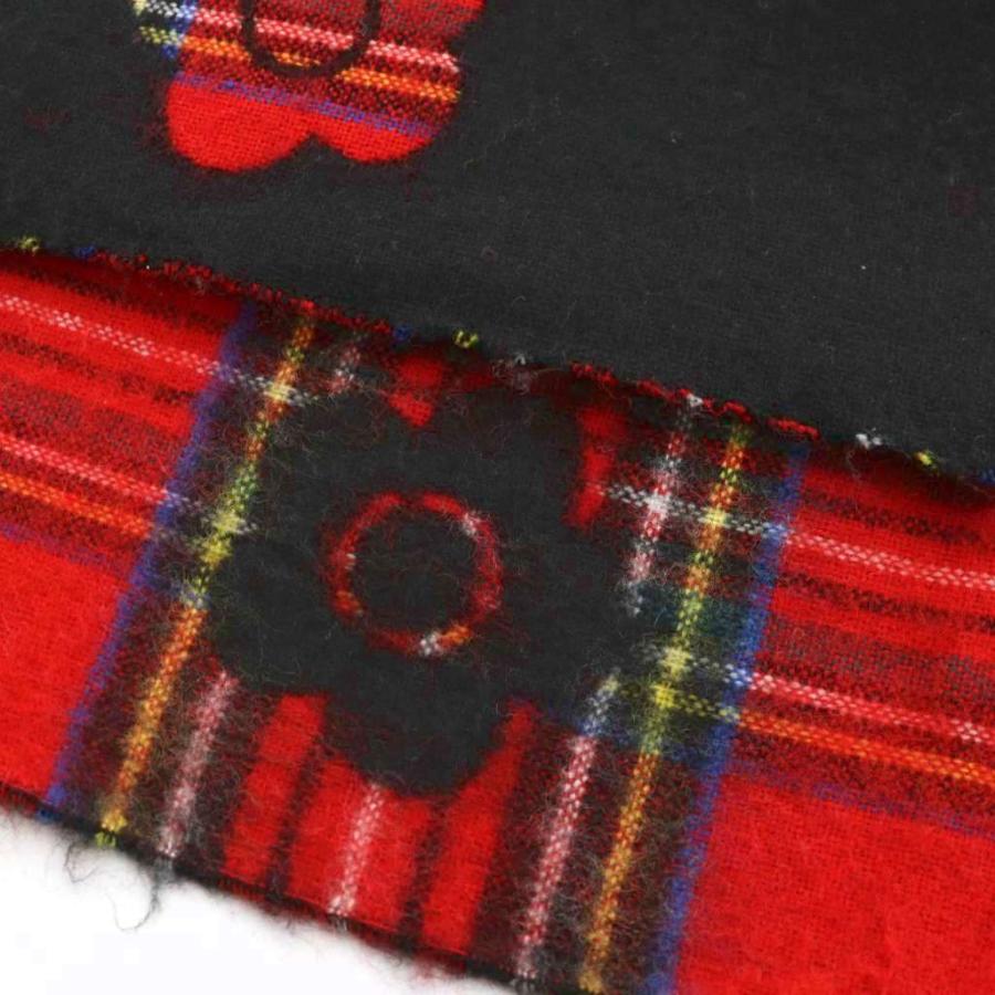 【美品】赤×黒　レッド×ブラック　チェック　マフラーストール　フリンジ ミニミニストア miniministore チェック柄ストール 大判フリンジ
