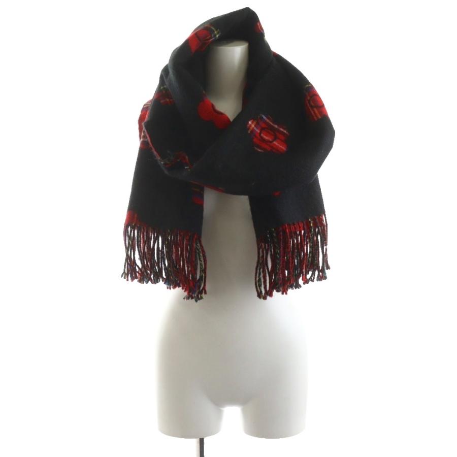 【美品】赤×黒　レッド×ブラック　チェック　マフラーストール　フリンジ マリークワント MARY QUANT マフラー ストール フリンジ チェック柄
