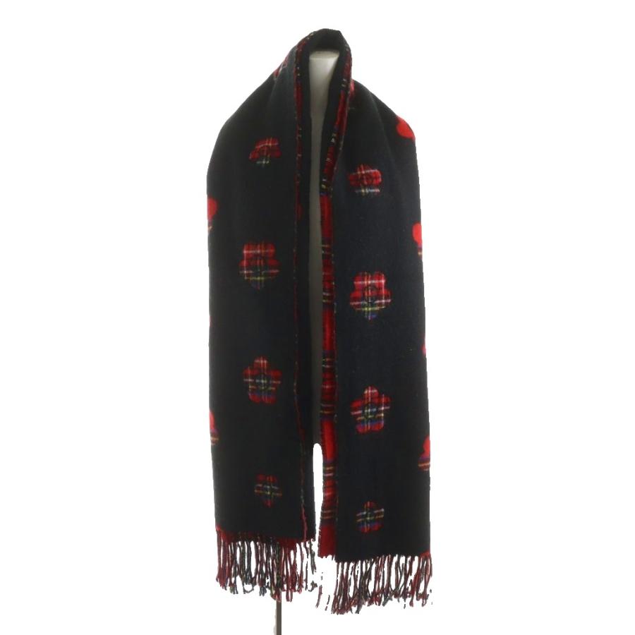 【美品】赤×黒　レッド×ブラック　チェック　マフラーストール　フリンジ マリークワント MARY QUANT マフラー ストール フリンジ チェック柄