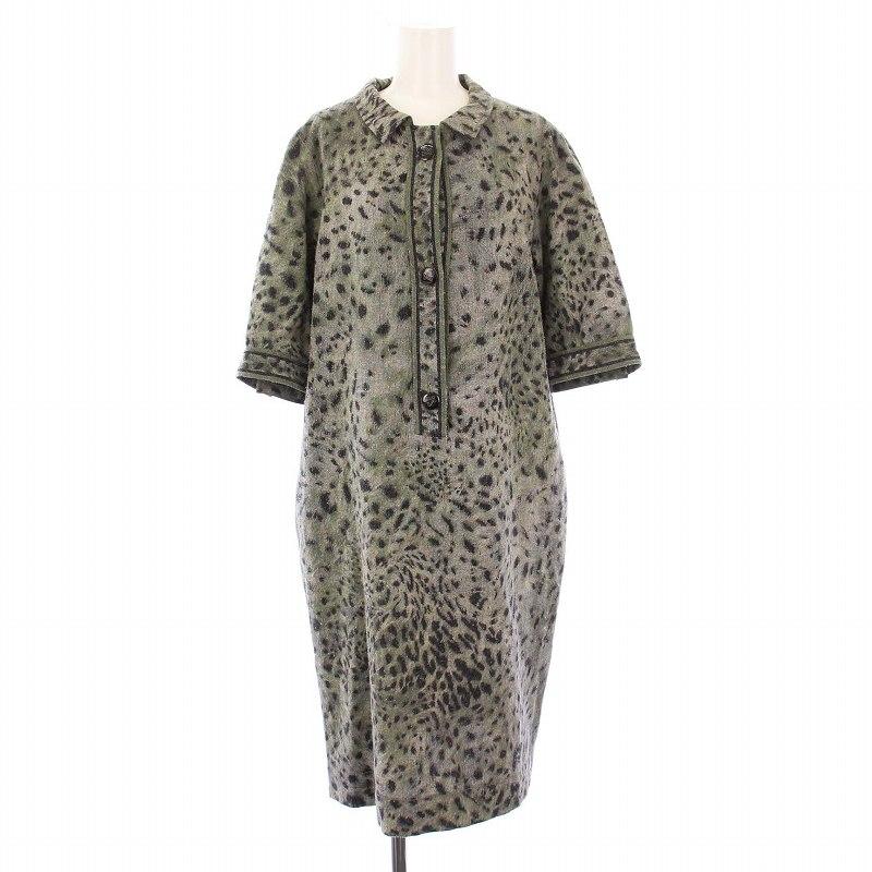 【中古】レオナール LEONARD FASHION ワンピース ロング 半袖 レオパード ヒョウ柄 38 カーキ /KH レディース LEONARD（レオナール） LEONARD FASHION ワンピース ロング 半袖