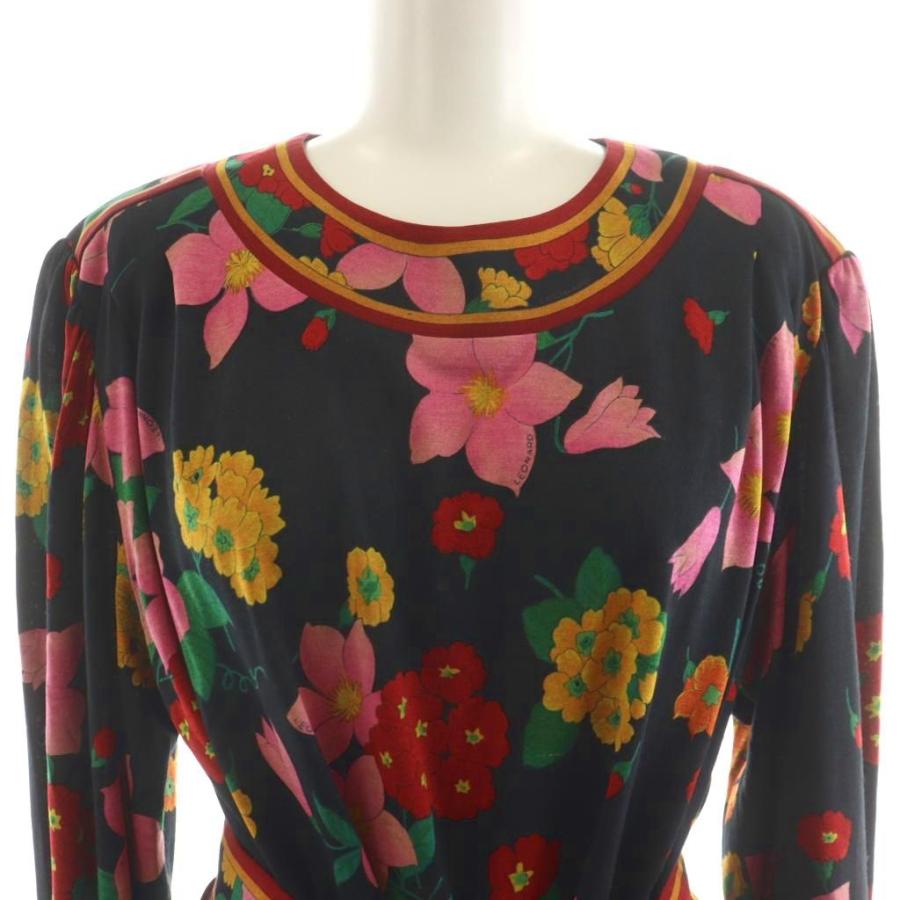 LEONARD レオナール ワンピース ロング丈 長袖 花柄 ウール 絹 シルク