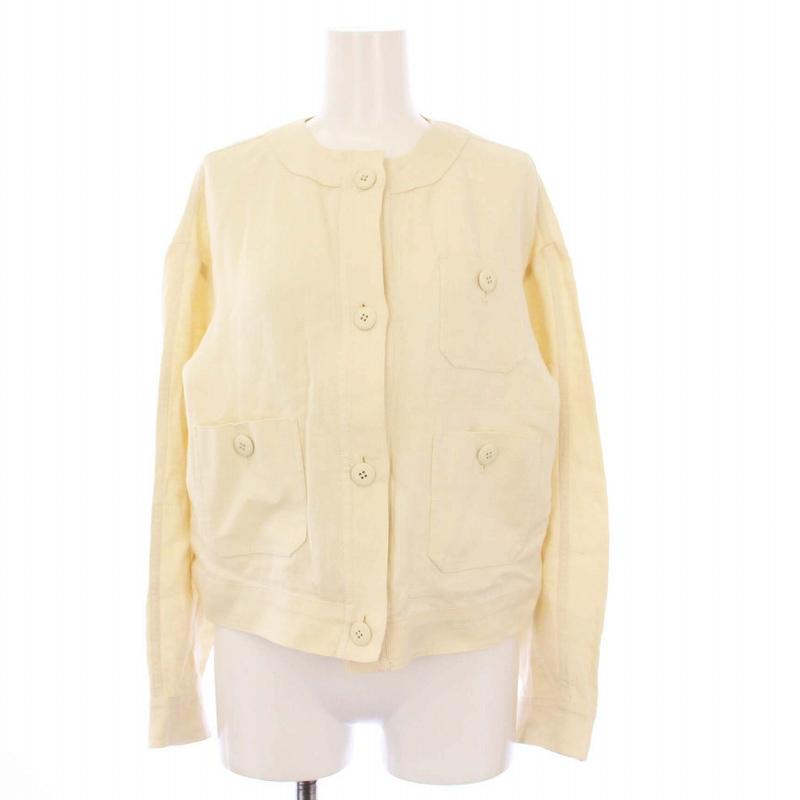 【中古】未使用品 マックスマーラステュディオ タグ付き FUMANA ノーカラージャケット リネン J34 アイボリー 未使用品 マックスマーラステュディオ Max Mara Studio タグ付き