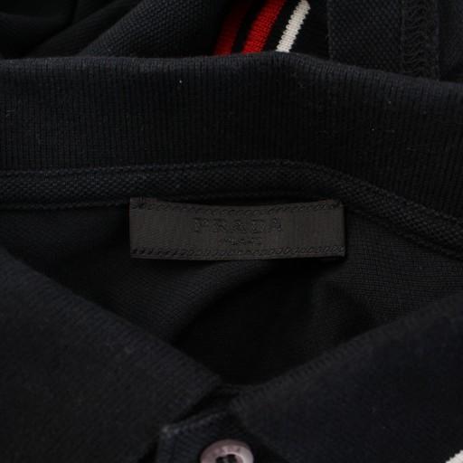【中古】プラダ PRADA ポロシャツ 半袖 レギュラーカラー ハーフボタン ラバーロゴ コットンピケ 鹿の子 黒 SJJ887 PRADA（プラダ） ポロシャツ 半袖 レギュラーカラー ハーフボタン