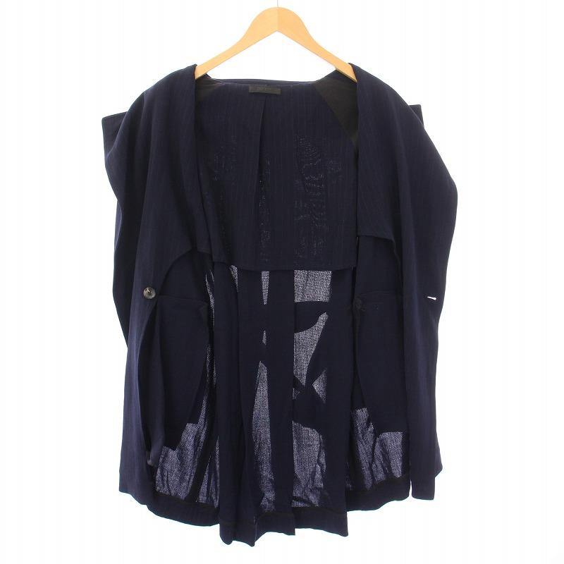 【中古】ザロウ THE ROW ミドルコート アウター ストレッチ ウール ストライプ柄 ベルト 紺 ネイビー ザロウ THE ROW ミドルコート アウター ストレッチ ウール ストライプ