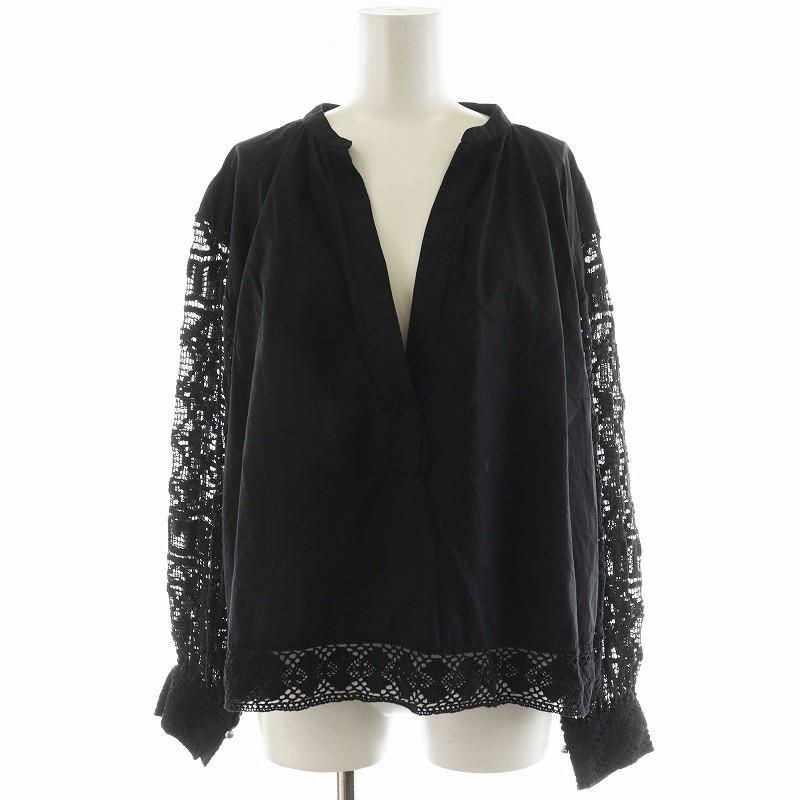 【中古】サラマリカ sara mallika Geometric Lace Joint Top シャツ ブラウス 長袖 レース 切替 黒 020141SS2 サラマリカ sara mallika Geometric Lace Joint Top シャツ ブラウス