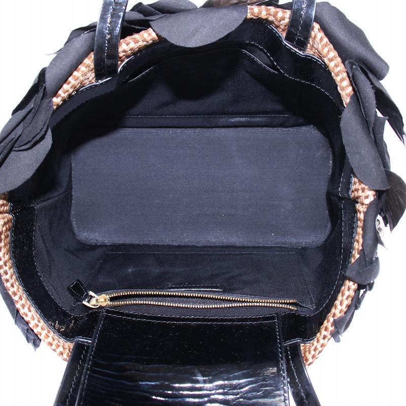 【中古】エポカ EPOCA かごバッグ カゴバッグ ハンドバッグ 編み込み 花柄 コサージュ 装飾 バイカラー 茶 黒 エポカ EPOCA かごバッグ カゴバッグ ハンドバッグ 編み込み 花柄