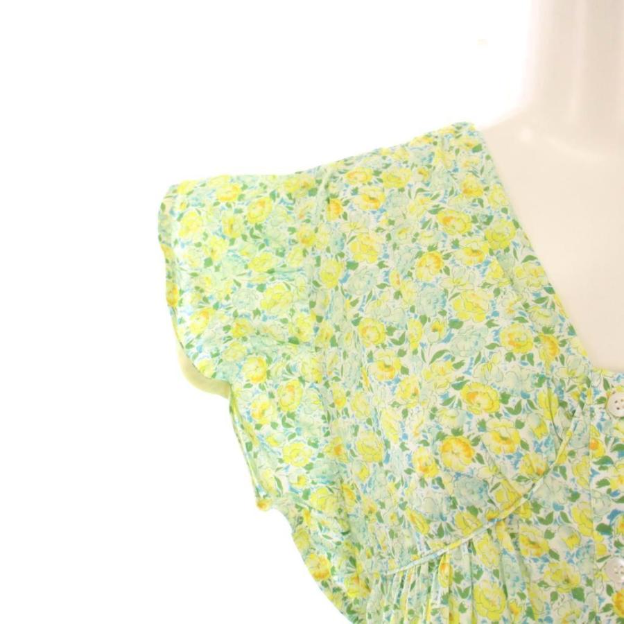 オブリ OBLI イエローフリルワンピース ミモレ ロング 半袖 Vネック 花