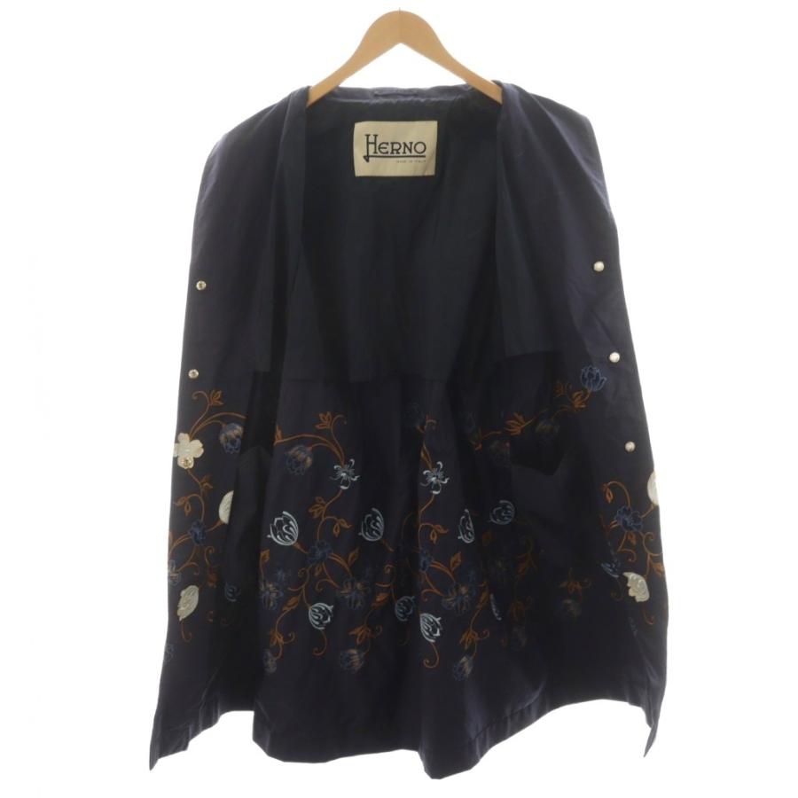 美品★HERNO ヘルノ★カシミヤ混 ベルテッドコート シルク裏地 総柄★紺 HERNO（ヘルノ） ロングコート 大きいサイズあり レディース ca0409d