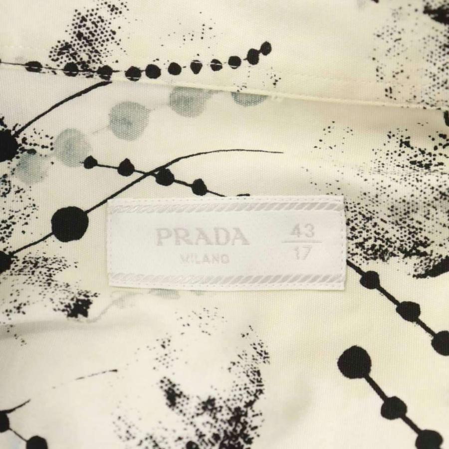 【中古】プラダ PRADA 20年製 シャツ 半袖 総柄 43/17 白 ホワイト 黒 ブラック UCM004 /AN28 メンズ PRADA（プラダ） PRADA 20年製 シャツ 半袖 総柄 43/17 白 ホワイト 黒