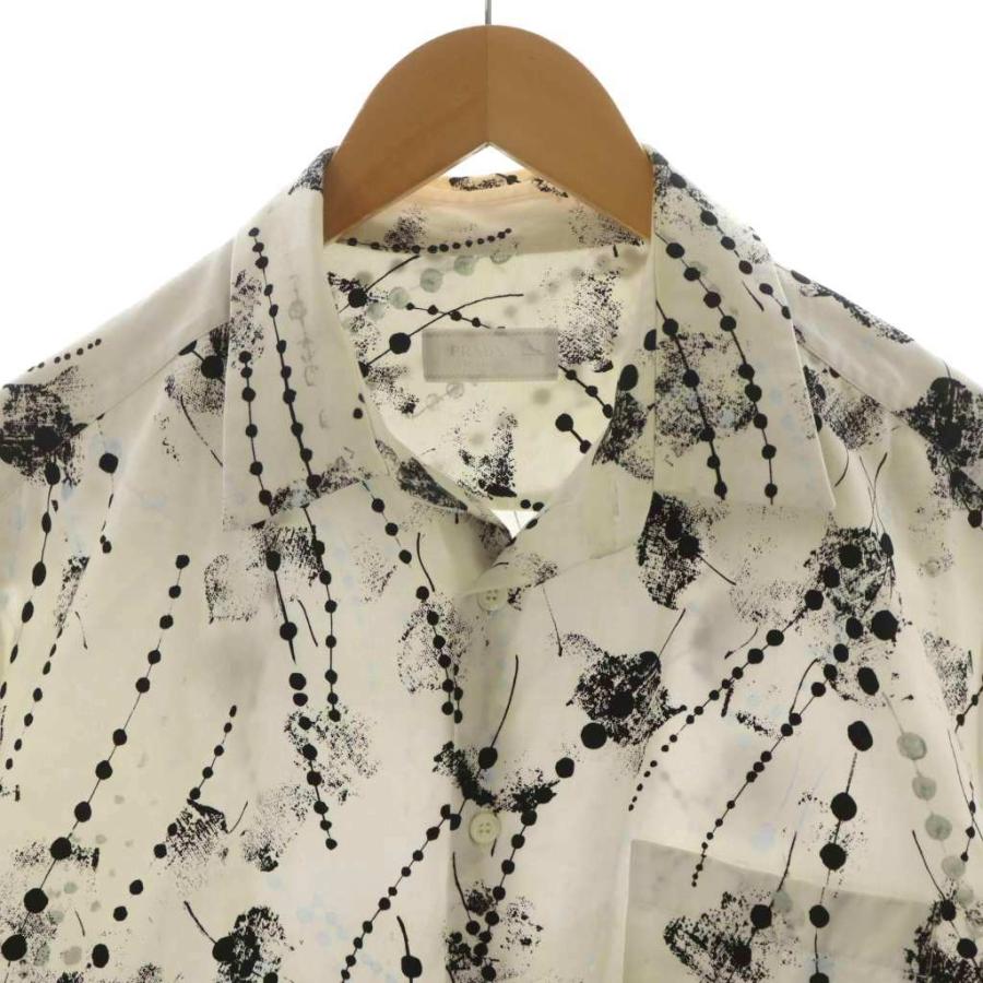 PRADA（プラダ） PRADA 20年製 シャツ 半袖 総柄 43/17 白 ホワイト 黒