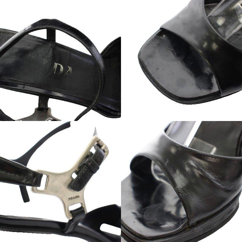 【中古】プラダ PRADA サンダル アンクルストラップ チャンキーヒール レザー 保存箱付き 35.5 黒 ●D レディース PRADA（プラダ） サンダル アンクルストラップ チャンキーヒール