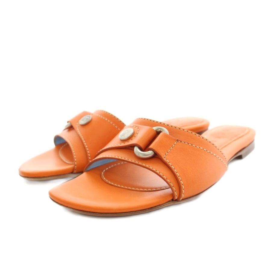 【中古】セリーヌ CELINE サンダル ミュール フラット レザー マカダム柄 保存箱付き 35 オレンジ /YT レディース CELINE（セリーヌ） サンダル ミュール フラット レザー マカダム柄