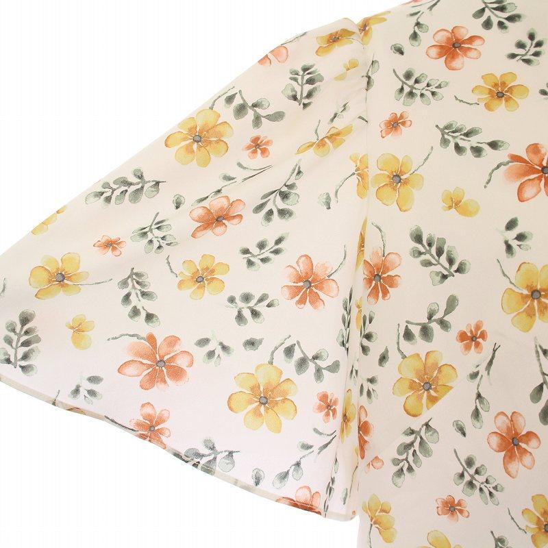 【中古】未使用品 ルネ Rene シャツ ブラウス 半袖 スタンドカラー リボン 花柄 34 白 ホワイト マルチカラー Rene（ルネ） 未使用品 シャツ ブラウス 半袖 スタンドカラー リボン