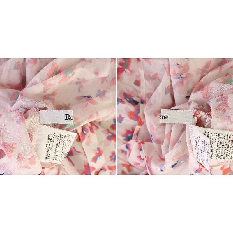 【中古】ルネ Rene シャツ ブラウス 半袖 バンドカラー フリル 花柄 34 ピンク /BB レディース Rene（ルネ） シャツ ブラウス 半袖 バンドカラー フリル 花柄 34