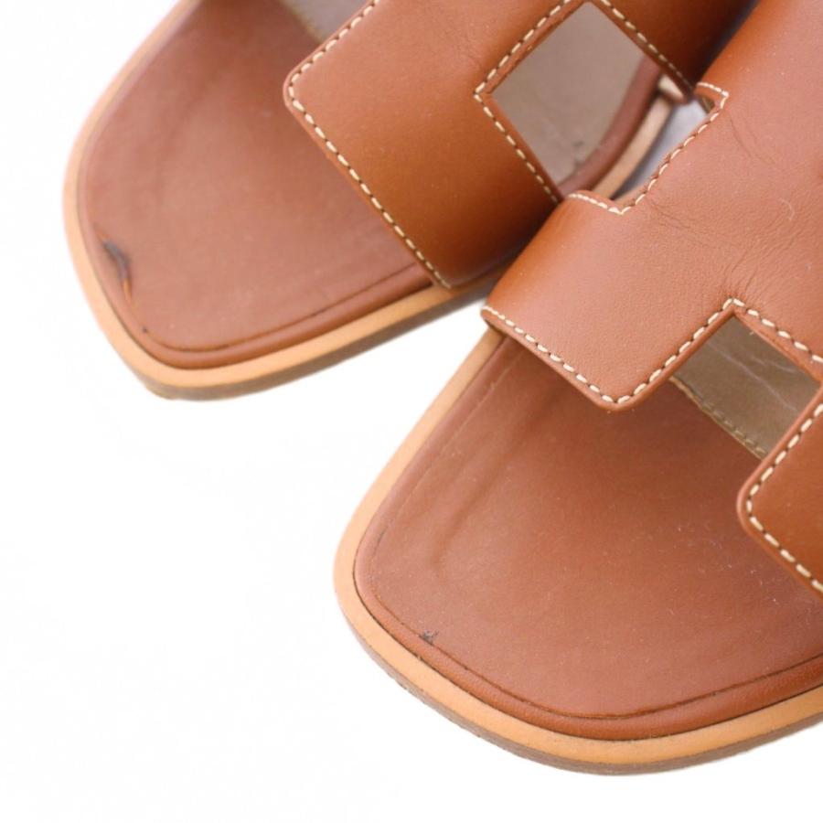 【中古】エルメス HERMES オラン サンダル フラット スクエアトゥ Hロゴ レザー 35 茶 ブラウン 021056Z HERMES（エルメス） オラン サンダル フラット スクエアトゥ Hロゴ
