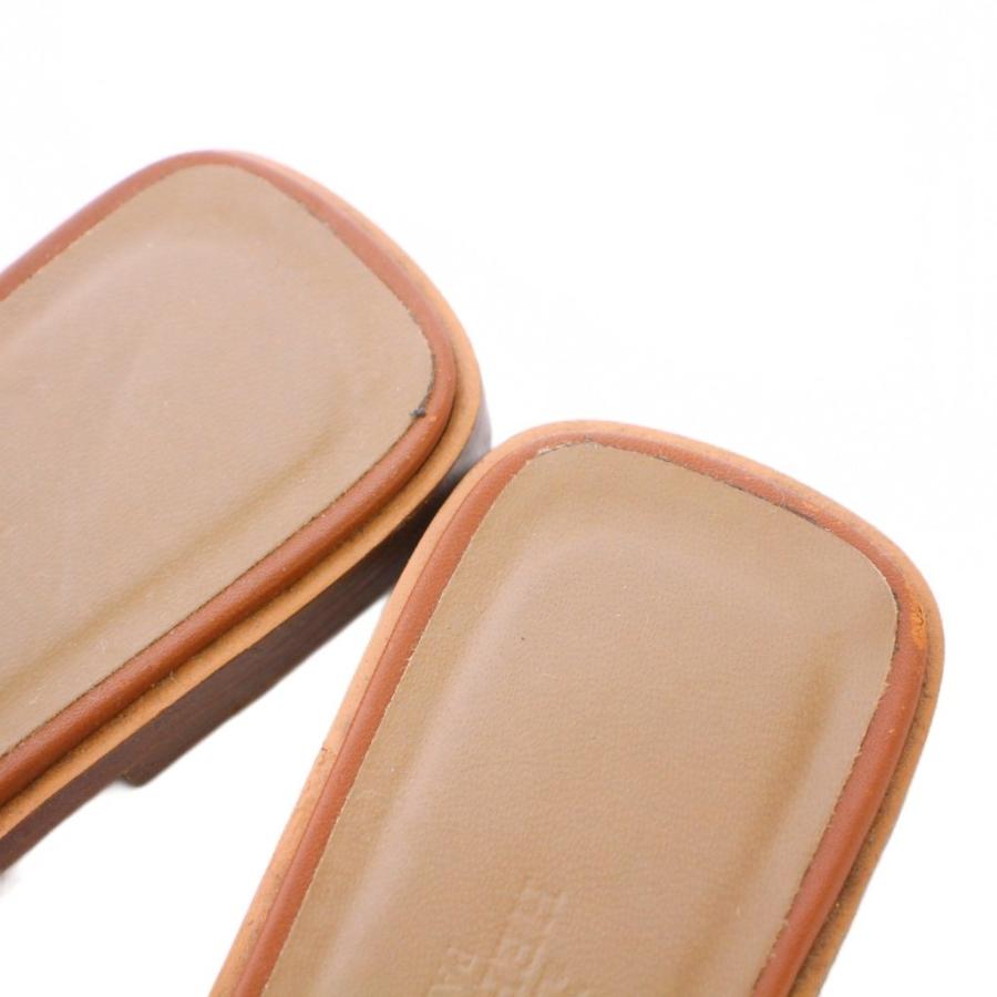 【中古】エルメス HERMES オラン サンダル フラット スクエアトゥ Hロゴ レザー 35 茶 ブラウン 021056Z HERMES（エルメス） オラン サンダル フラット スクエアトゥ Hロゴ
