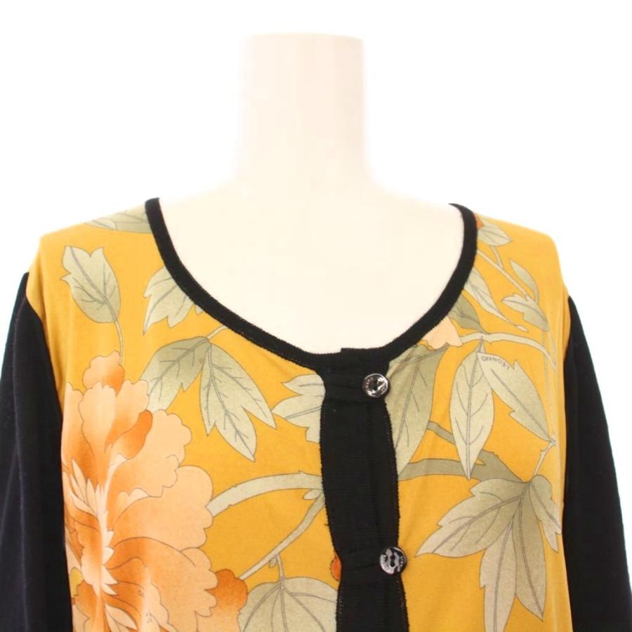 LEONARD レオナール 花柄 カシミヤ混 ニット切替トリム ベルト付 13