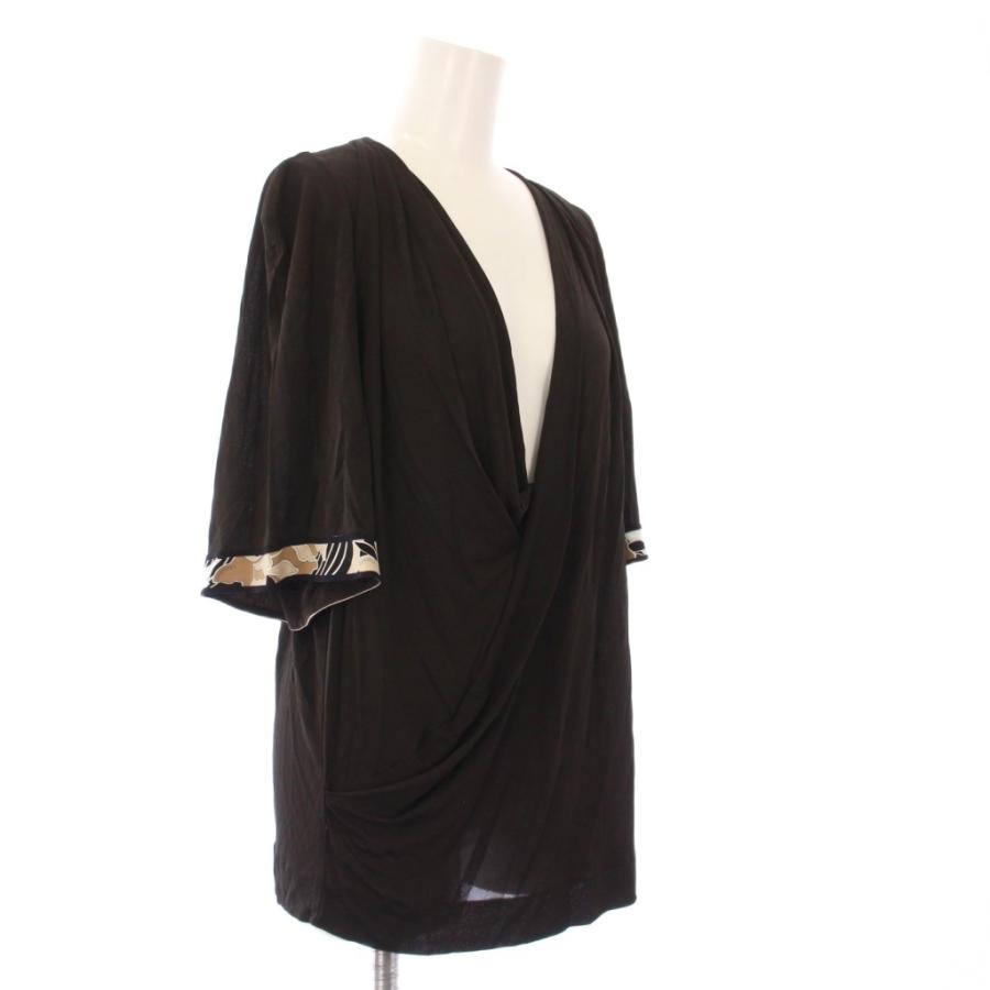 【中古】レオナール LEONARD PARIS ブラウス カットソー 半袖 ドレープ 42 ブラウン /KH レディース LEONARD（レオナール） LEONARD PARIS ブラウス カットソー 半袖