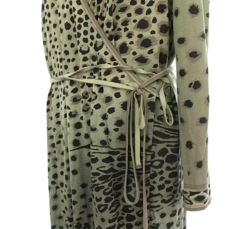 【中古】レオナール LEONARD FASHION ラップワンピース 0320601 レオパード柄 長袖 ひざ丈 LL 緑 グリーン LEONARD（レオナール） LEONARD FASHION ラップワンピース 0320601