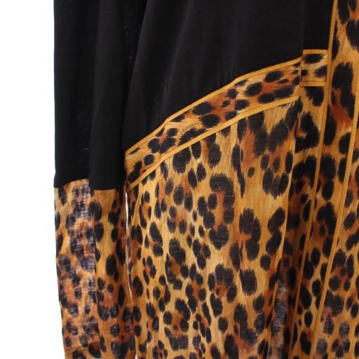 【中古】レオナール LEONARD PARIS ワンピース ひざ丈 長袖 レオパード ヒョウ柄 42 黒 茶 0440885 /KH レディース LEONARD（レオナール） LEONARD PARIS ワンピース ひざ丈 長袖