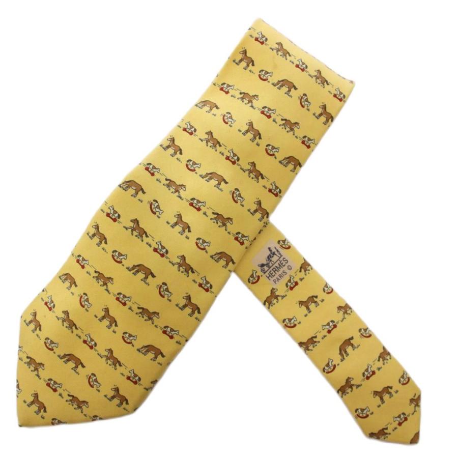 HERMES（エルメス） ネクタイ 馬柄 シルク フランス製 黄 7894 MA /BM