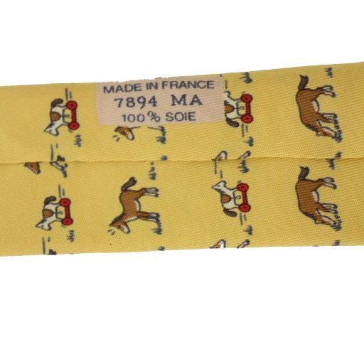 【美品】エルメス ネクタイ イエロー H柄 馬柄 動物柄 高級【フランス製】 HERMES（エルメス） ネクタイ 馬柄 シルク フランス製 黄 7894 MA /BM
