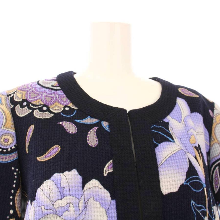 【中古】レオナール LEONARD FASHION ノーカラージャケット アウター 花柄 42 ブラック 0361901 /KH レディース LEONARD（レオナール） LEONARD FASHION ノーカラージャケット