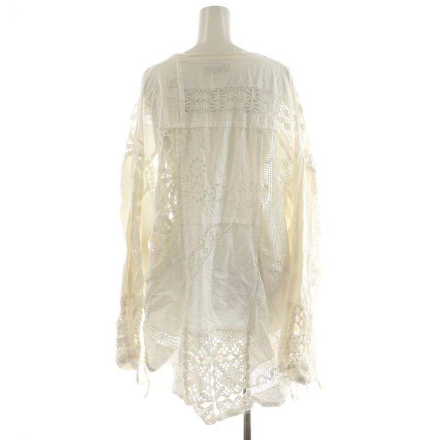 【中古】マリオン ヴィンテージ 22SS クロシェレースチュニック シャツ ブラウス 長袖 レース 麻 リネン F 白 マリオン ヴィンテージ MALION Vintage 22SS クロシェレースチュニック