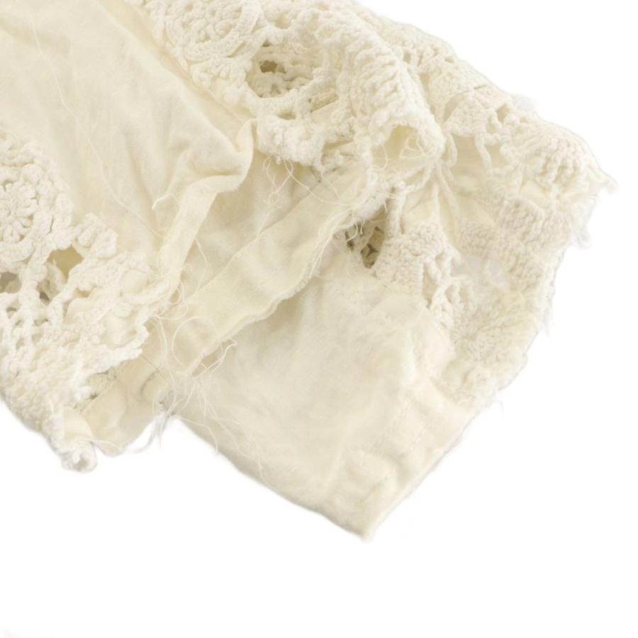 【中古】マリオン ヴィンテージ 22SS クロシェレースチュニック シャツ ブラウス 長袖 レース 麻 リネン F 白 マリオン ヴィンテージ MALION Vintage 22SS クロシェレースチュニック