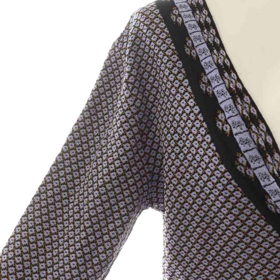 【中古】マメクロゴウチ  Mame Kurogouchi カーディガン 総柄 フレアスリーブ 2 紫 パープル 黒 MM19SS-KN068 マメクロゴウチ Mame Kurogouchi カーディガン 総柄 フレアスリーブ 2