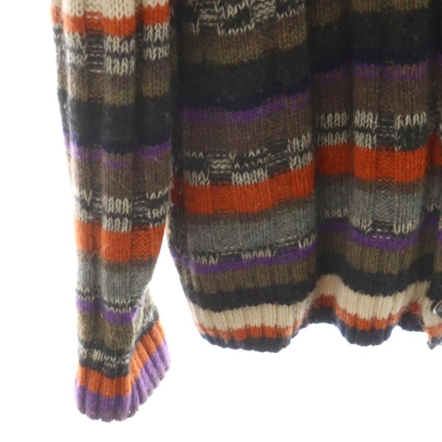 【中古】エトロ ETRO カーディガン 総柄 カシミヤ ボーダー 3XL マルチカラー ベージュ オレンジ 茶 ブラウン 紫 ETRO（エトロ） カーディガン 総柄 カシミヤ ボーダー 3XL マルチ