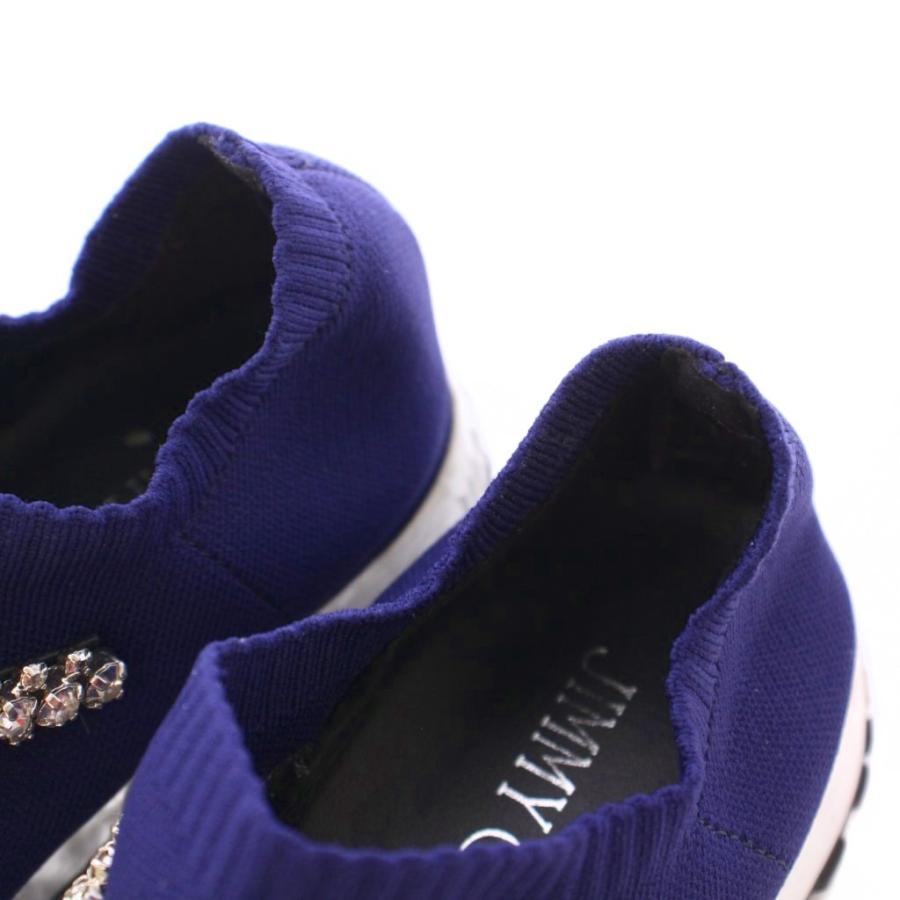 【中古】ジミーチュウ ヴェローナ ローカットシューズ スリッポン ストレッチ クリスタル ビジュー 装飾 22cm 紺 ジミーチュウ JIMMY CHOO Verona ヴェローナ ローカットシューズ