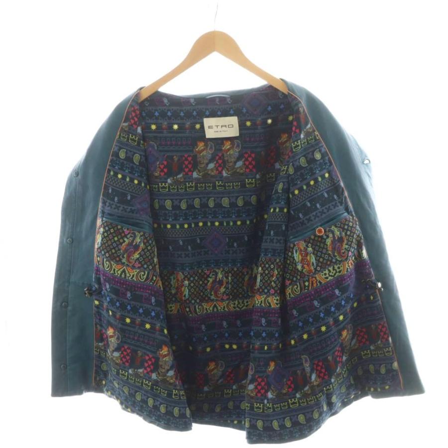 ETRO（エトロ） レザージャケット 革ジャン 裏地総柄 シルク 絹 3XL 青