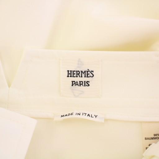 【中古】エルメス HERMES ワイドパンツ スラックス クロップド丈 ジップフライ ストレッチ 38 白 ホワイト HERMES（エルメス） ワイドパンツ スラックス クロップド丈 ジップ