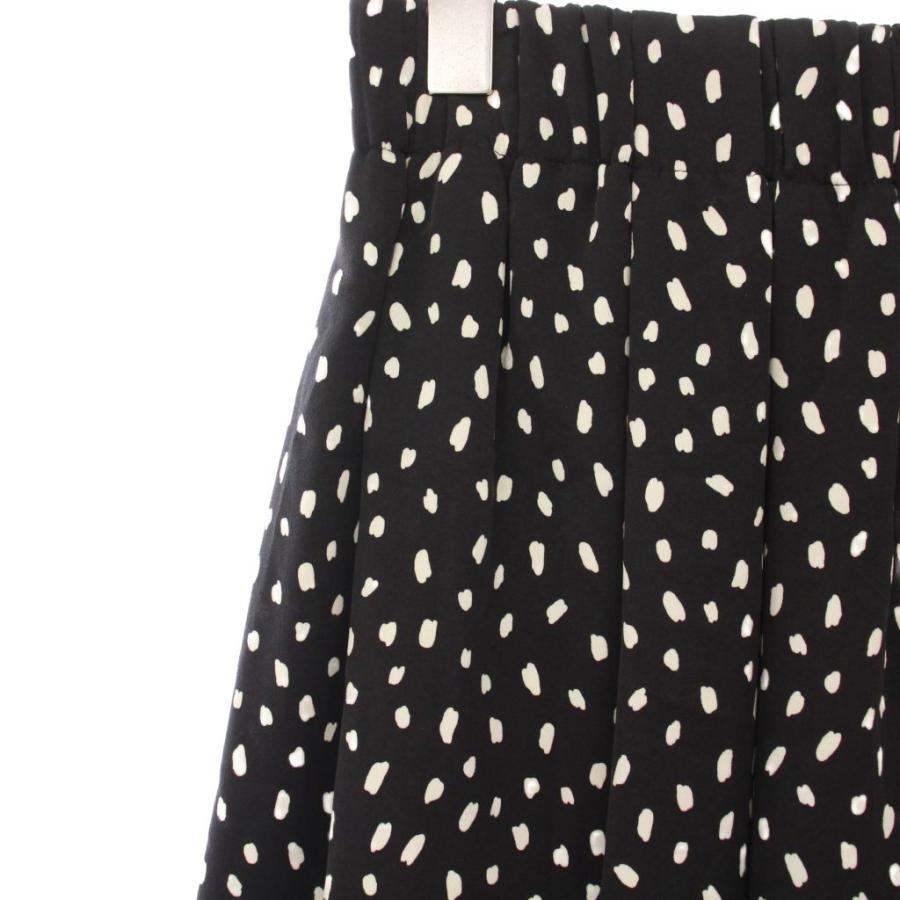 【中古】ルネ Rene フレアスカート ギャザー イージー ミモレ ロング ウエストゴム ドット柄 34 黒 ブラック 白 Rene（ルネ） フレアスカート ギャザー イージー ミモレ ロング