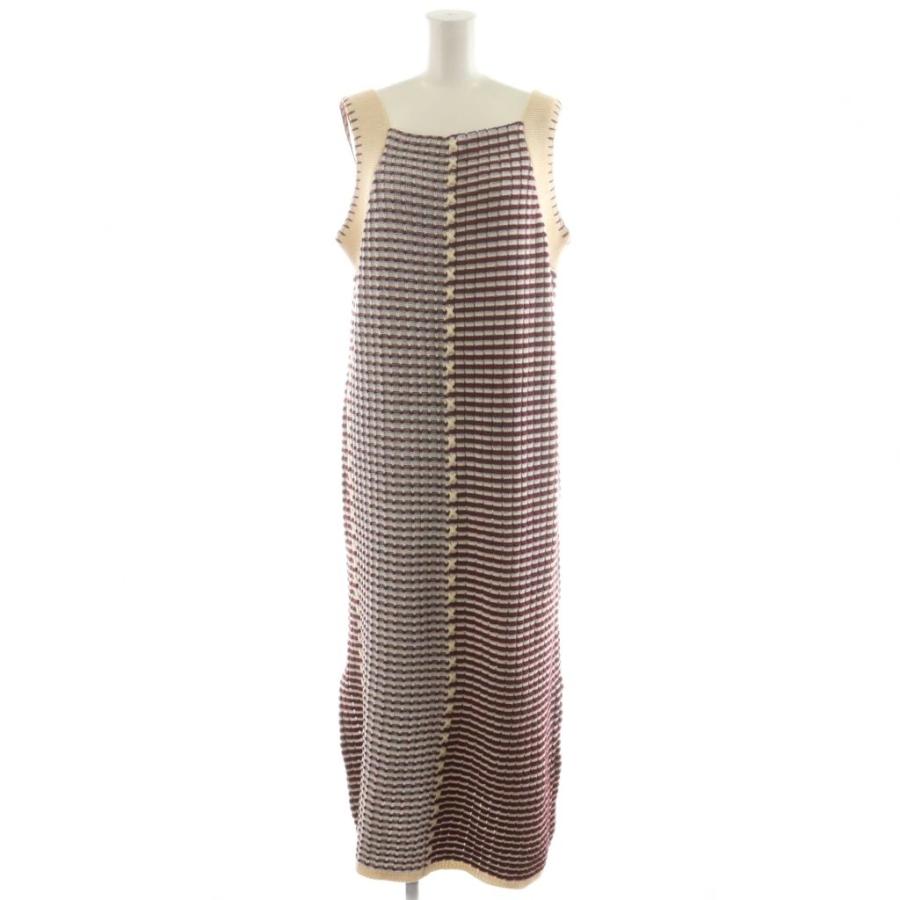 【中古】アメリヴィンテージ 22AW URAOMOTE MIX HAND STITCH DRESS ニットワンピース ロング丈 M ベージュ 赤 水色 アメリヴィンテージ 22AW URAOMOTE MIX HAND STITCH DRESS ニット
