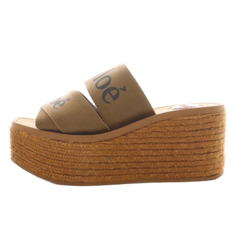 【美品】クロエ Woodyウェッジエスパドリーユ　ウエッジソール　厚底　白　ロゴ Chloe クロエ CHLOE ウッディ Woody サンダル ウェッジソール