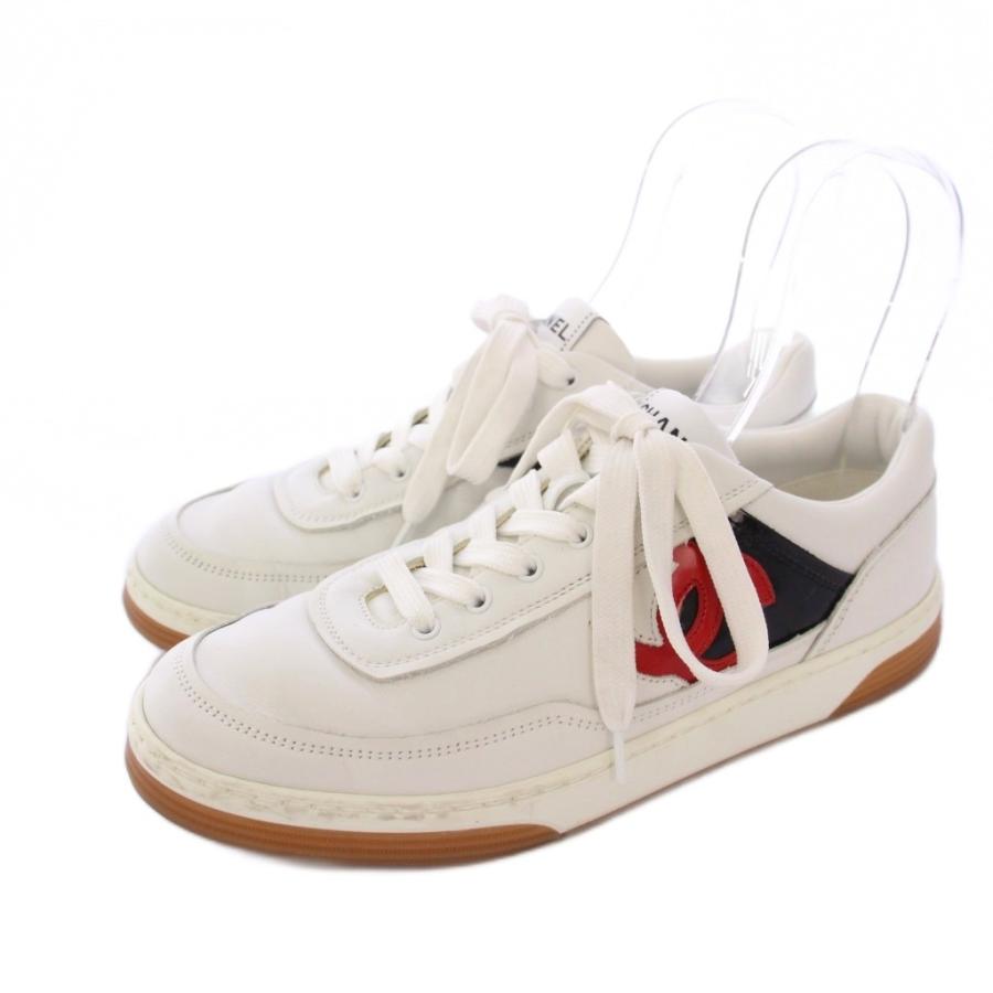 CHANEL シャネル ココマーク スニーカー レザー ローカット 37 白