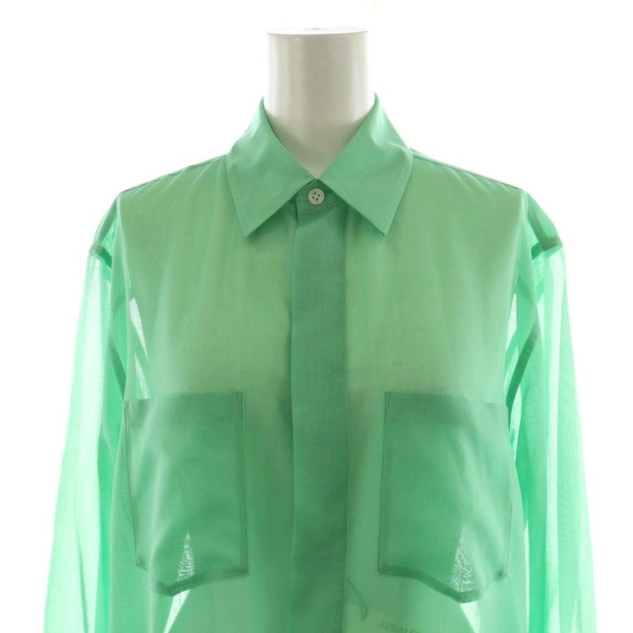新品未使用AURALEEオーラリー　スリッドシアーワンピース　黄緑 未使用品 オーラリー WOOL POLYESTER SHEER CLOTH SHIRTS シャツ