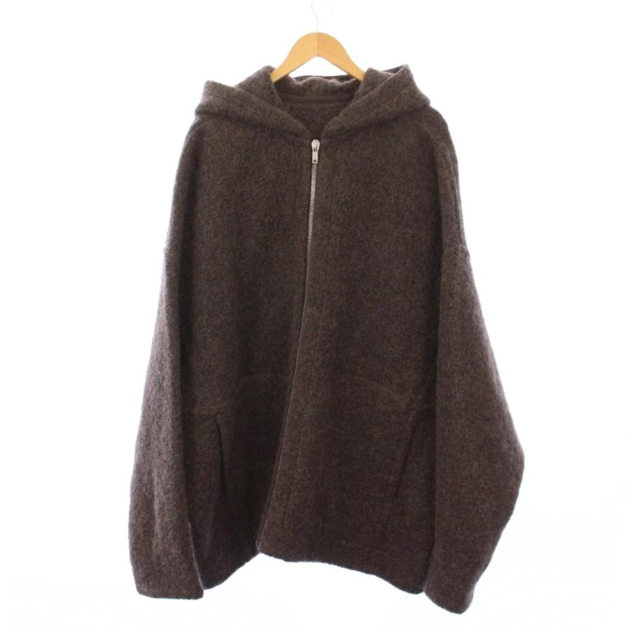 【中古】リックオウエンス 21AW ジップフロントピータージャケット フーディ アルパカ混 48 茶 RU02A5779-WBK リックオウエンス 21AW ジップフロントピータージャケット フーディ