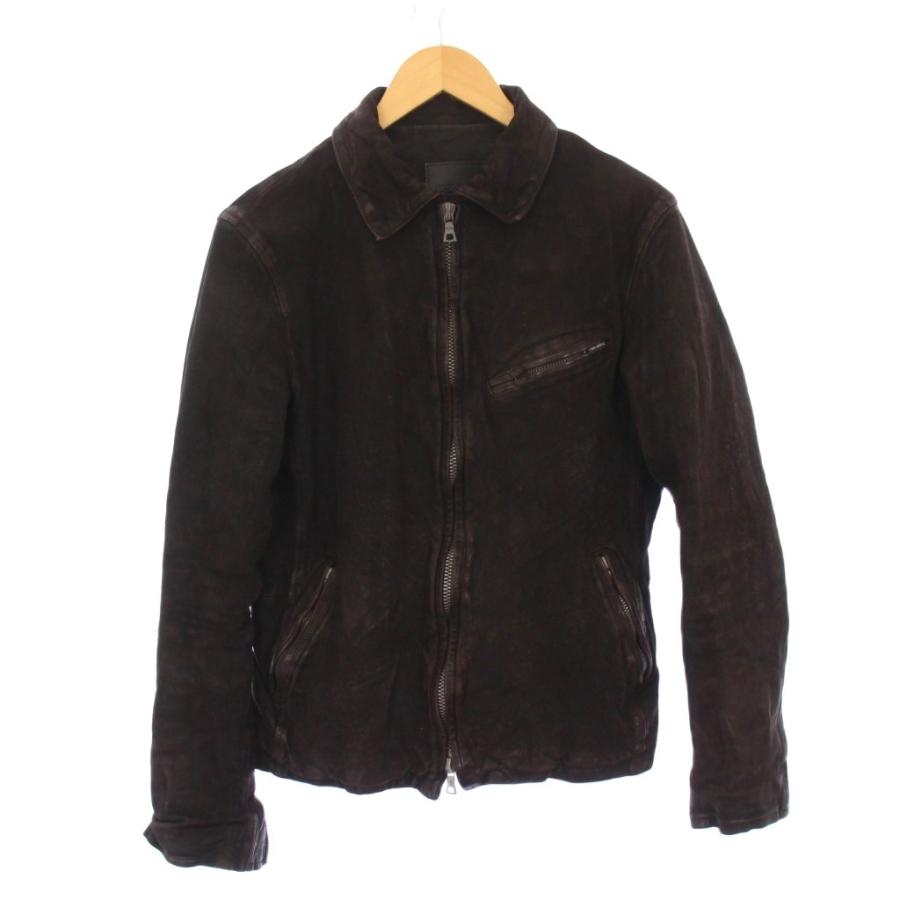 【中古】イサムカタヤマバックラッシュ イタリアンショルダー ヌバック製品染め襟付きブルゾン レザージャケット 黒 イサムカタヤマバックラッシュ イタリアンショルダー ヌバック製品染め