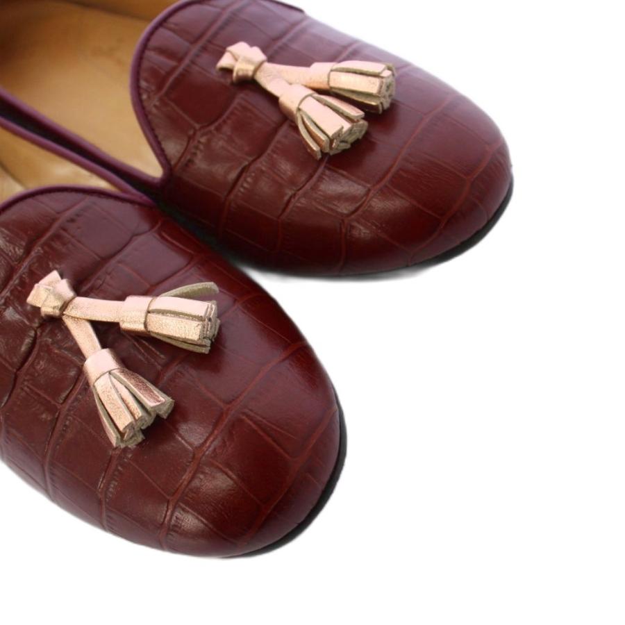 【中古】Chatelles シャテル フラットシューズ パンプス タッセル レザー 型押し 37 赤 /KH レディース Chatelles シャテル フラットシューズ パンプス タッセル レザー 型