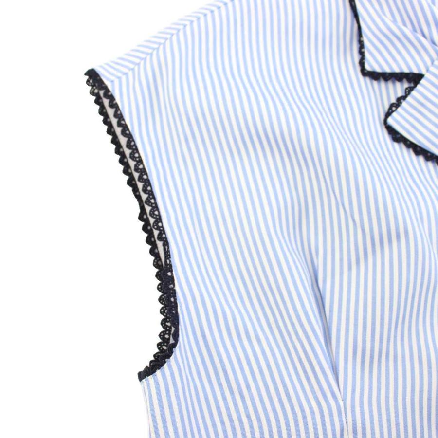 トッカ TOCCA 25SS RAINY RAINING ドレス ワンピース ひざ丈 半袖 フレンチスリーブ レース ストライプ柄 0 水色 OPTOGM0940 レディース_5